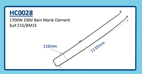 Genuine 1700W 230V BAIN MARIE ELEMENT HC0028 E15 BM15