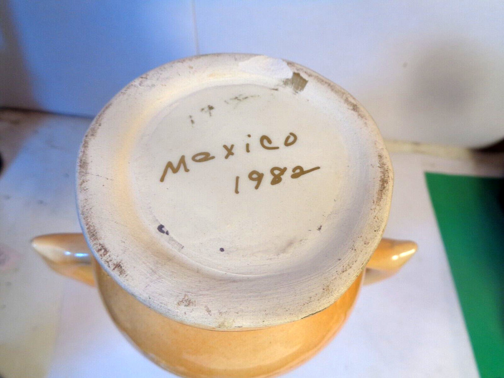 Floral Pattern double Handle 7 3/4: Ceramic Vase, 1982, Mexico (Used)