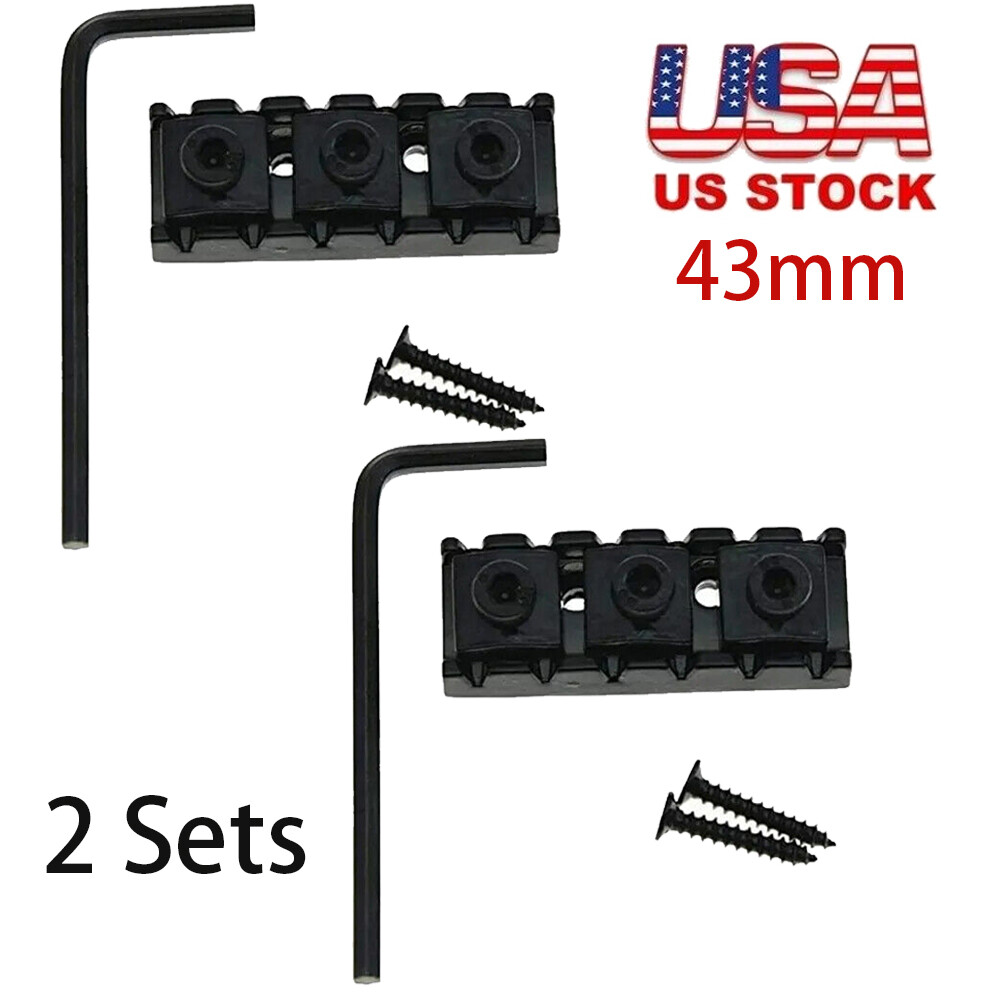2 Sets Guitar Locking Nut String Lock for Floyd Rose Tremolo Bridge Black 43mm