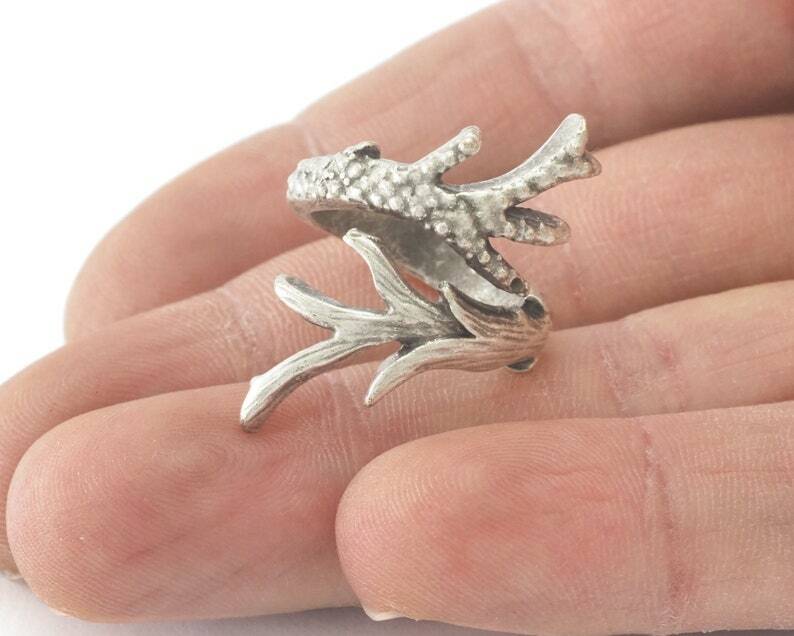 Branches Ring Adjustable Antique Silver Plated Brass 4017