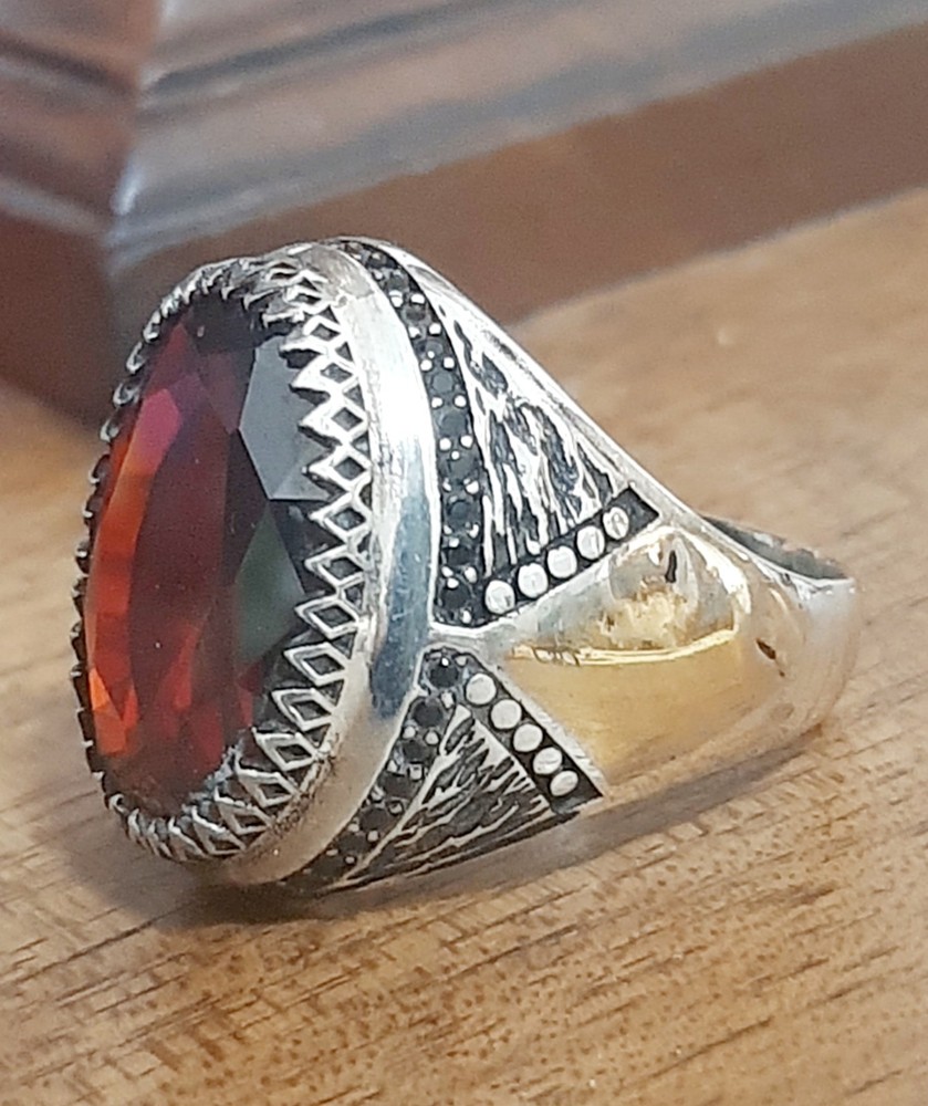 925 SILVER RING Men Solitaire Red Amethyst Sterling Ring Man $