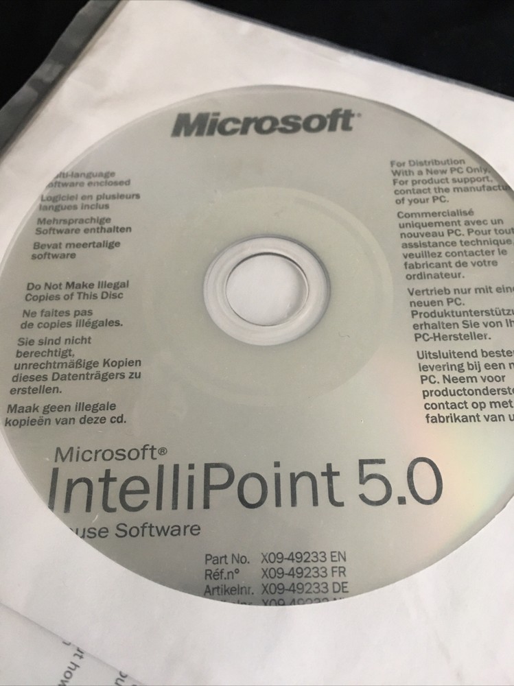 Microsoft IntelliPoint 5.0 Mouse Software CD CDROM W Manual, New