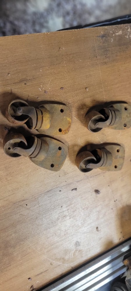 4 Antique Cast Iron Wheels, small Casters Set
