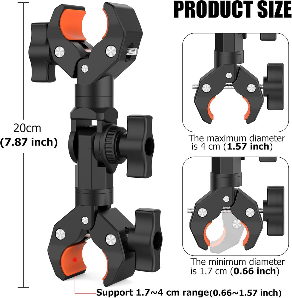 Double Clamp Mount Bracket Magic Arm with 1/4" Screw Interface, Double Super Cam