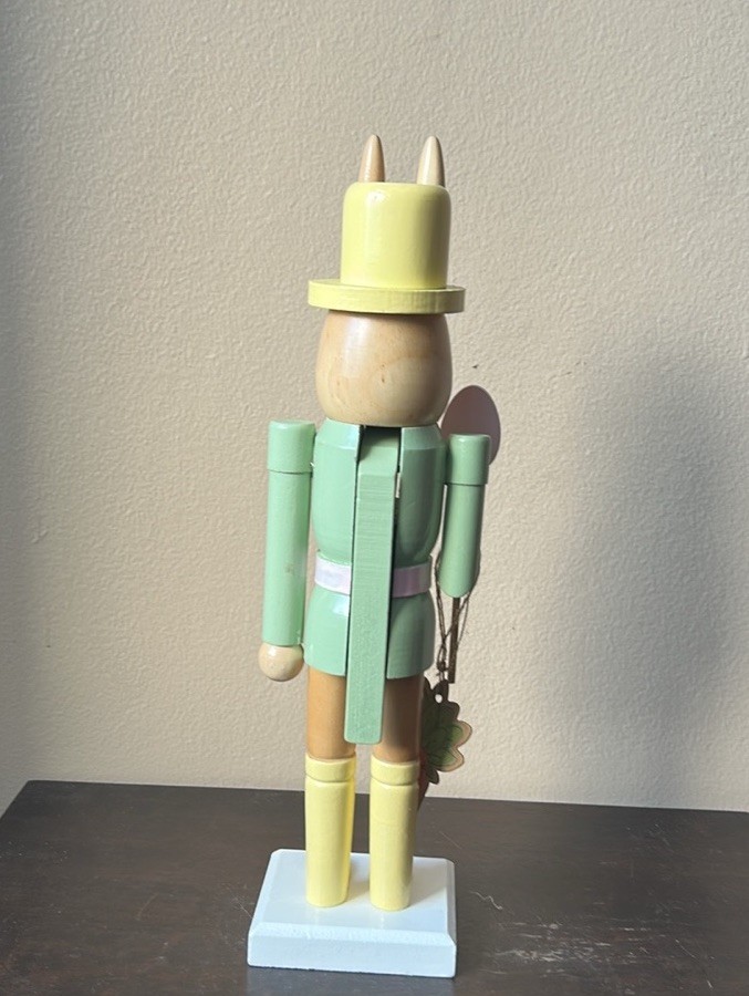 New Wood Nutcracker Easter Bunny Rabbit Spring Pastel Decor 14” Tall