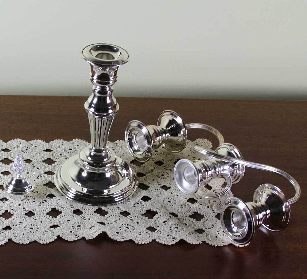 Pair Silver Candelabra 11 in., 3 Light, Beaded or Plain