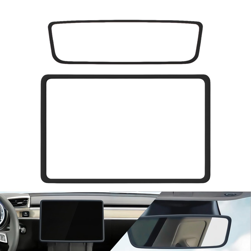 2 PCS Protector Trim Frame, Center Screen Black Mirror Cover + Screen Frame