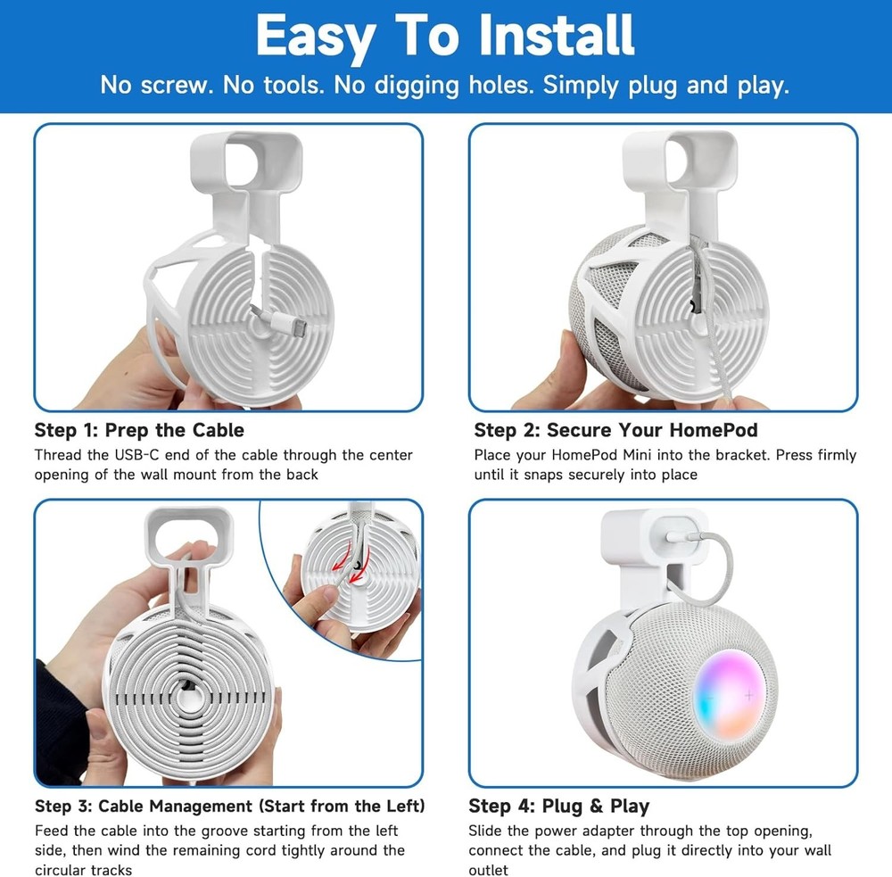 Wall Mount Holder for Smart Mini Voice Assistant Speaker with Cable Management