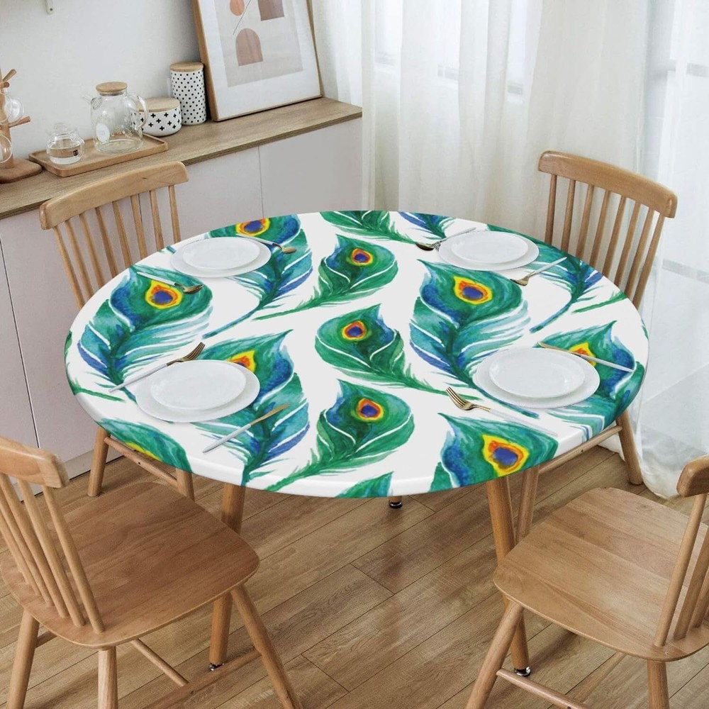 Round Fitted Table Covers Elastic Edge Circle Tablecloth for Dining Party