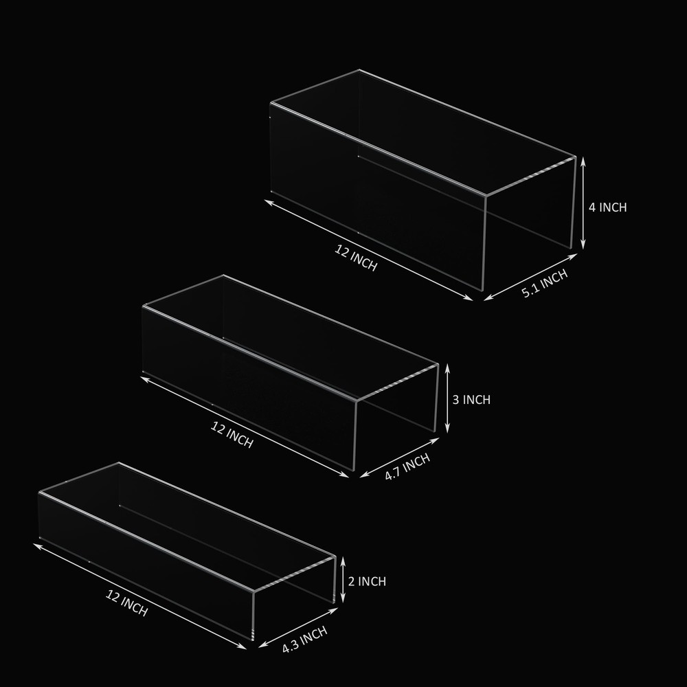 Sezanrpt Clear Riser Display Shelf 3pcs, Desktop Rectangular Acrylic