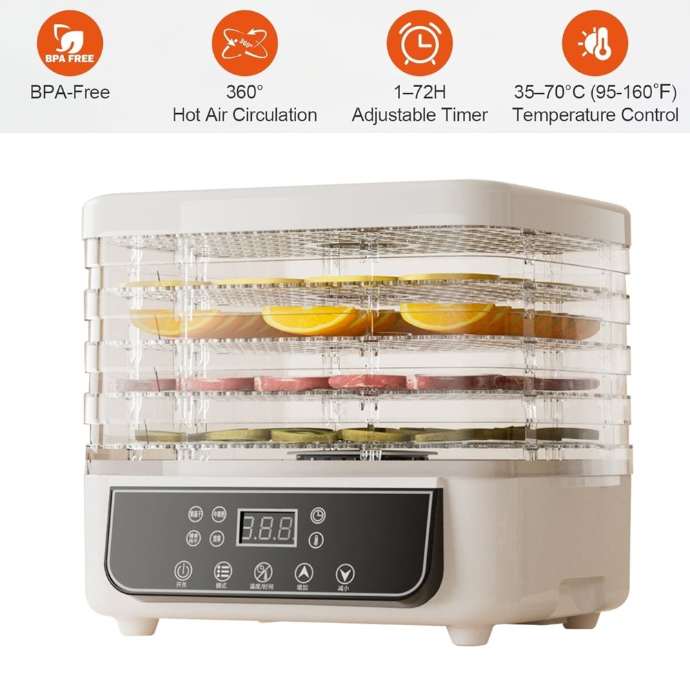 🏆Food Dehydrator Machine 5 Trays Stackable Fruit Dryer Adjustable Temperature