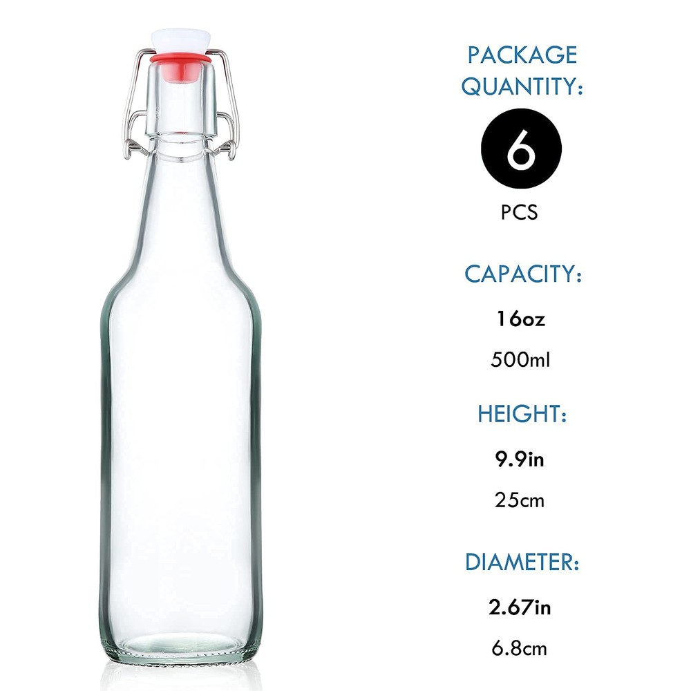 YEBODA Clear Glass Beer Bottles for Home Brewing with Easy Wire Swing Cap &