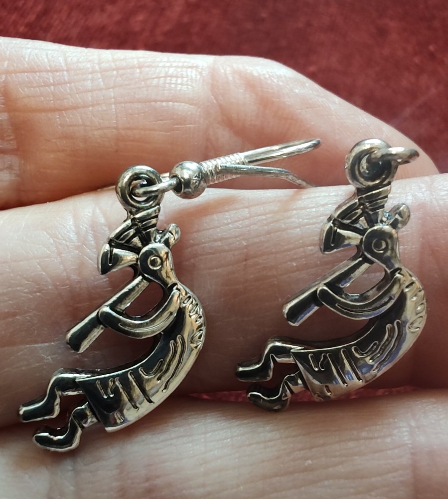 Native American Kokopelli Sterling Silver Dangle Earrings 1.5" Drop