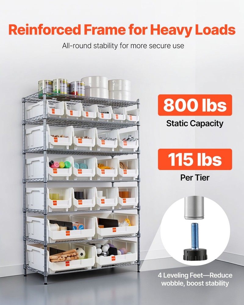 VEVOR Rolling Bin Storage Rack 7-Tier Bin Rack Storage System with 22 Bins