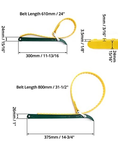 15" + 12" Belt Strap Wrench, Multi-Purpose Adjustable Strap Oil Filter Strap