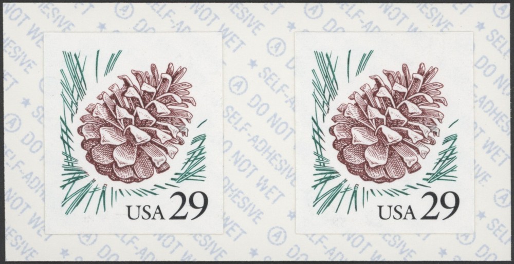 US Scott #2491 29c Pine Cone, Coil Pair MNH