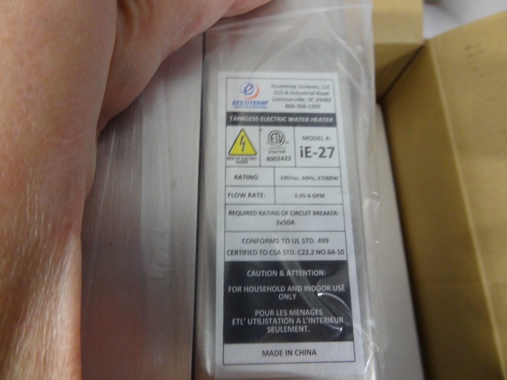 New NIB Eccotemp iE-27 27KW 3.5 GPM Electric Tankless Water Heater Black 240V