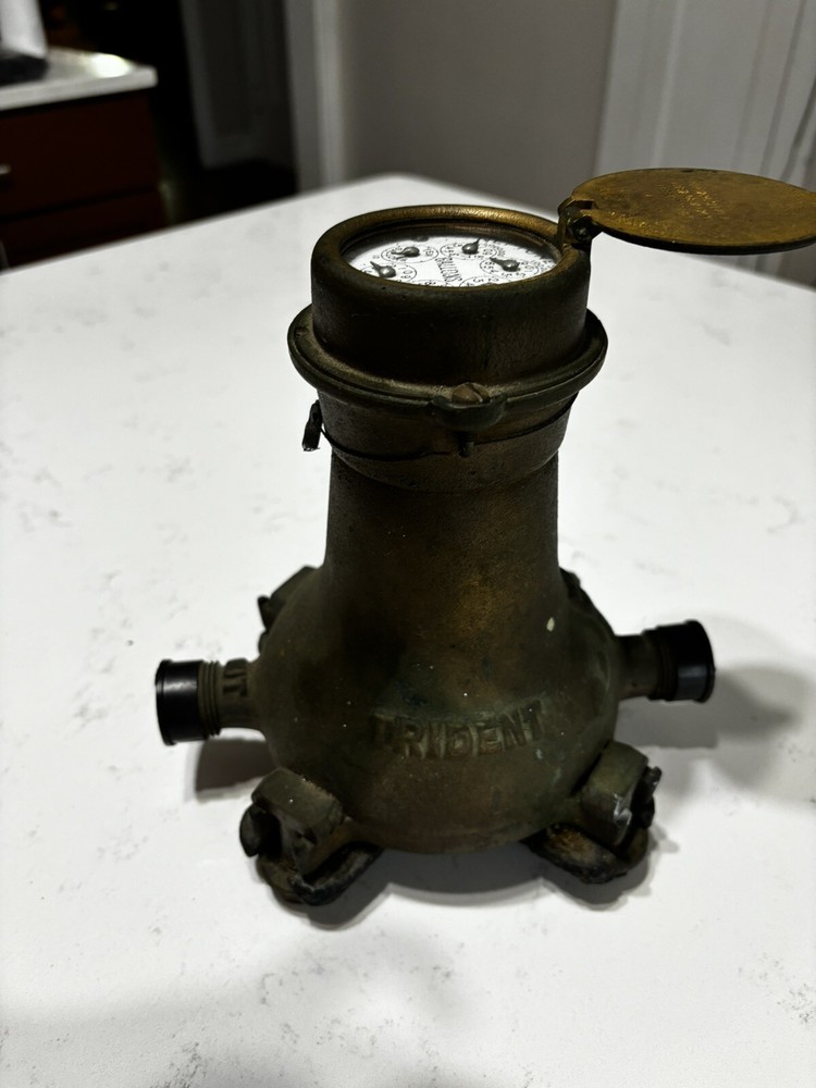 Vintage Brass Water Meter Neptune Trident Complete