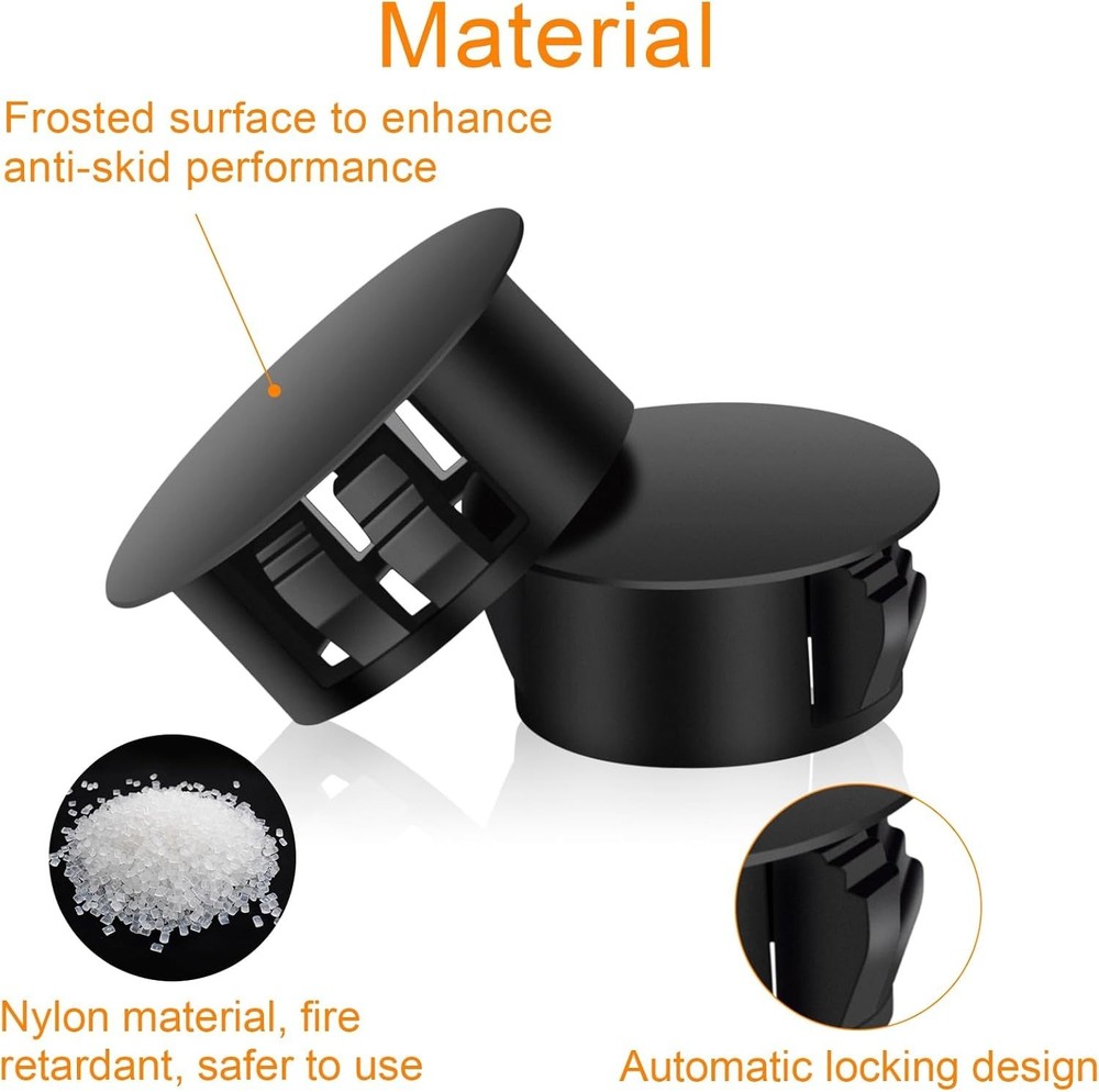 200Pcs 9 Sizes Nylon Plastic Hole Plugs Round Drill Hole, Flush Type Panel Black