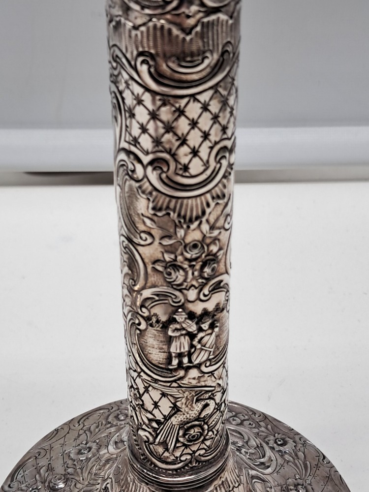 Antique Silver-Plated Repousse Candlestick Holders