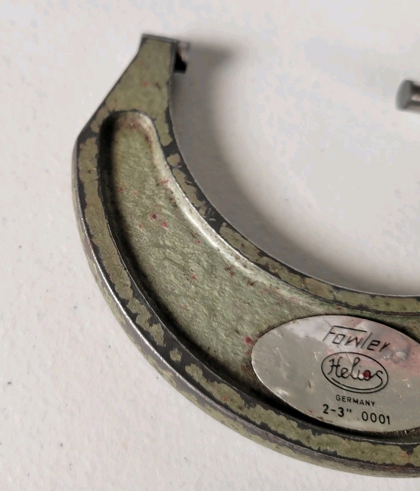 Fowler Helios Micrometer, 2” - 3" Range .0001 Ratcheting Locking Vintage