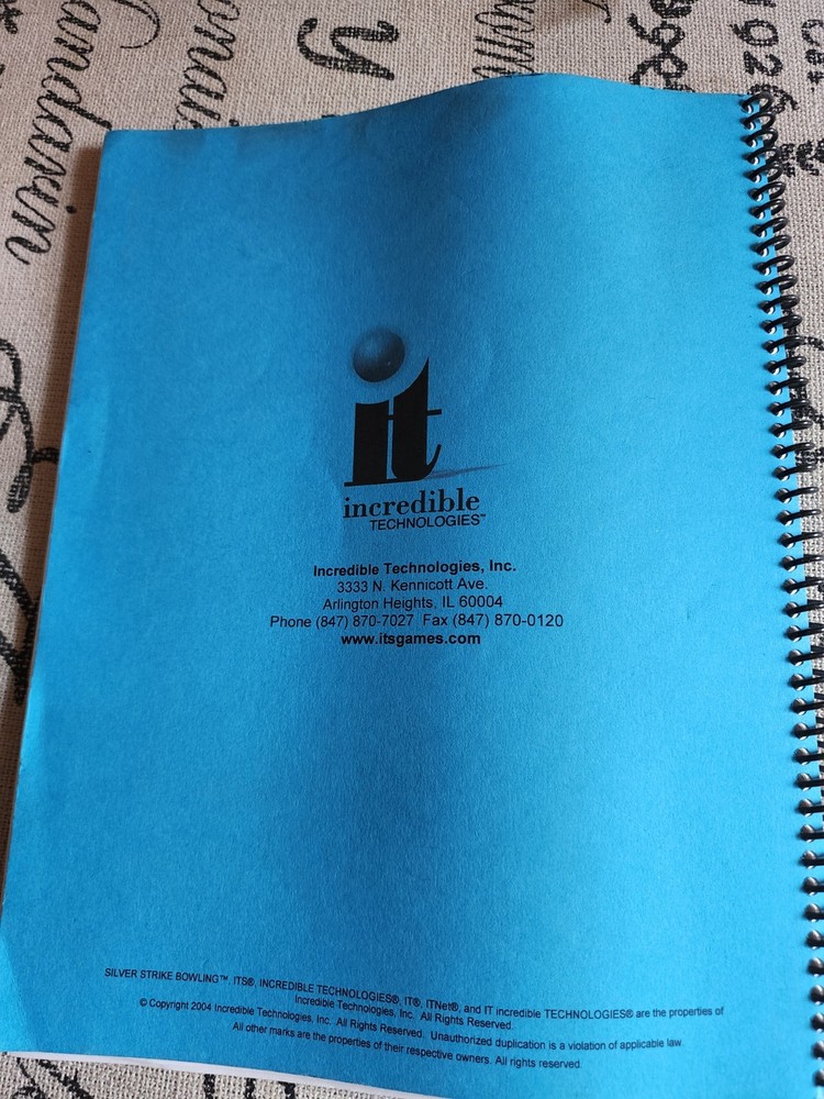 Silverstrike Bowling Arcade Manual Incredible Technologies Silver Strike