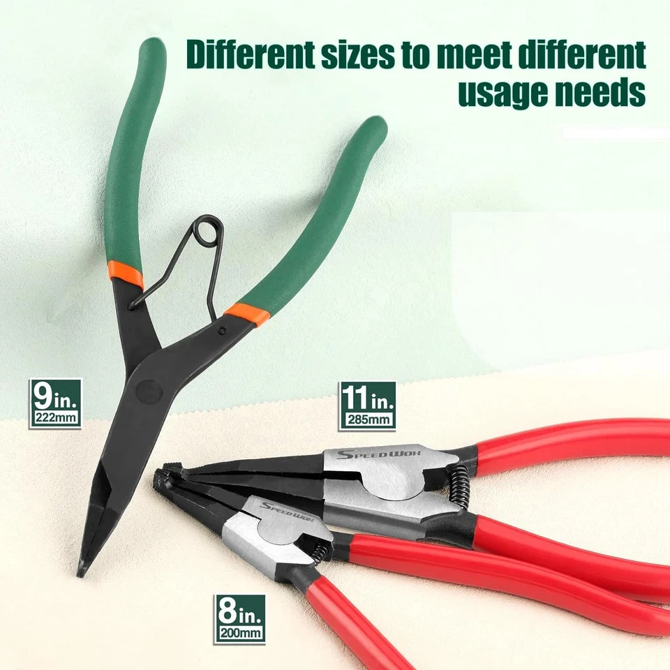 9 Inch Angle Tip Lock Ring Pliers Circlip Retaining Ring Tool Flat Nose Black