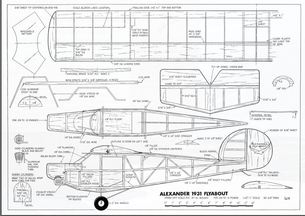 56 inch Alexander Flyabout Scale RC AIrplane Rolled Plans /Templates