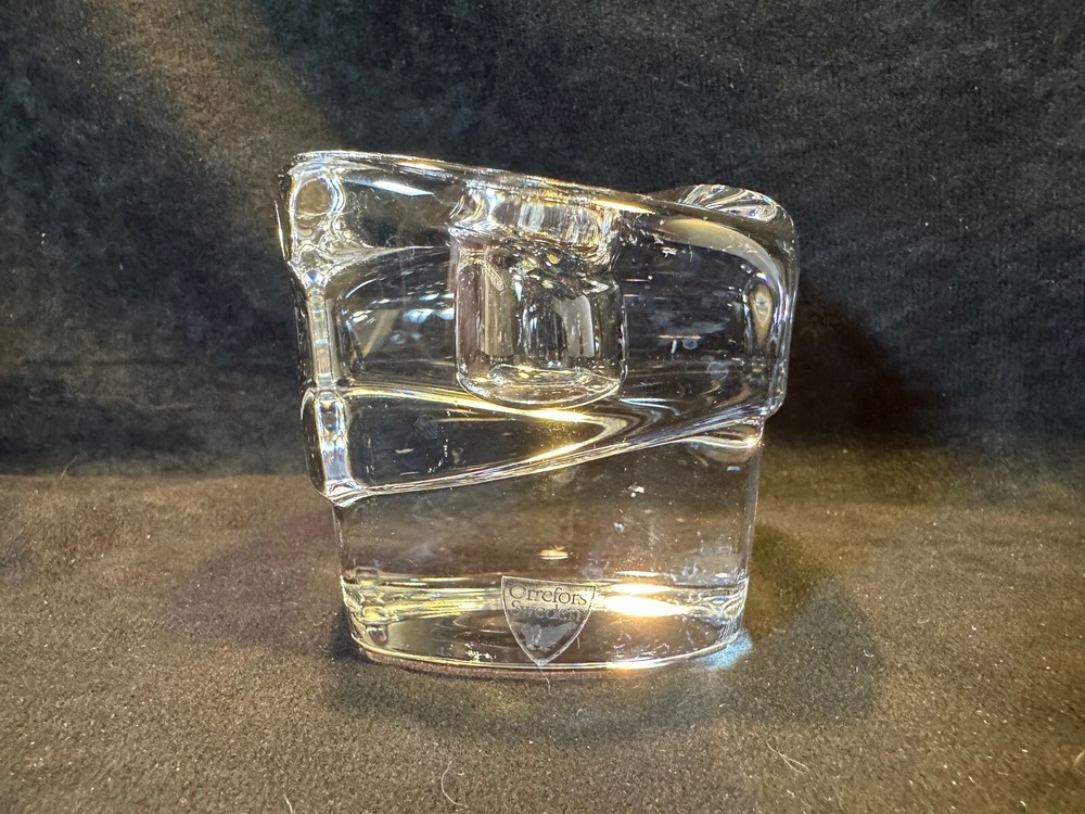 Orrefors Scandinavian Crystal Cube Candlestick Holder