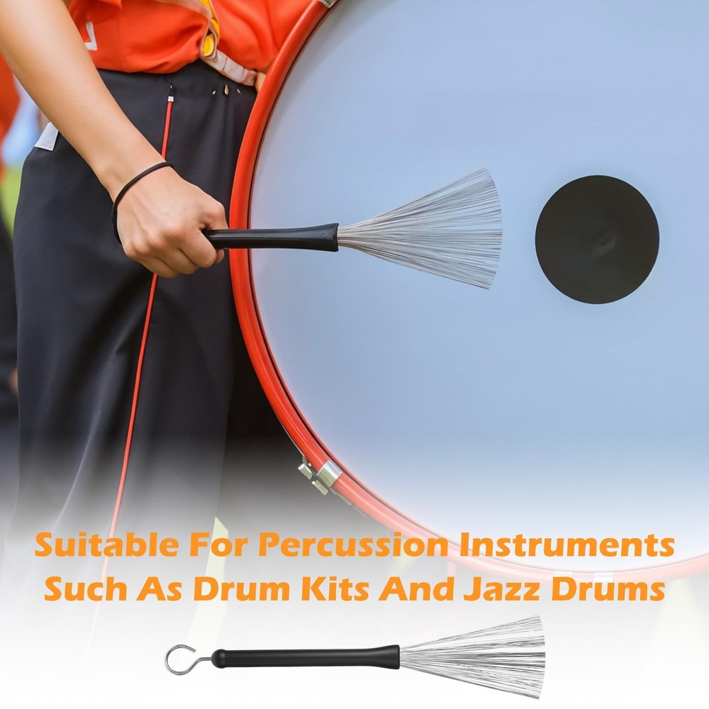 1 Pair Drum Brushes, Retractable Wire and Percussion Black Silver