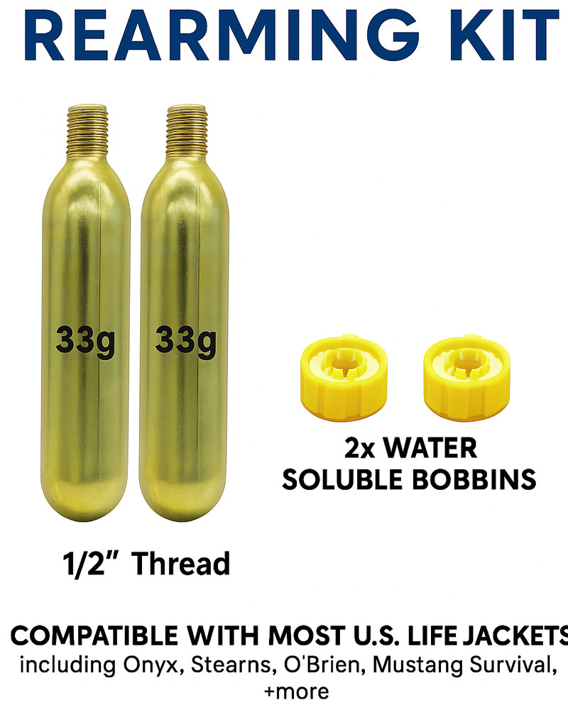 2 PACK - A/M 33g Co2 Rearming Kits for PFD Inflatable Life Jacket Replacement