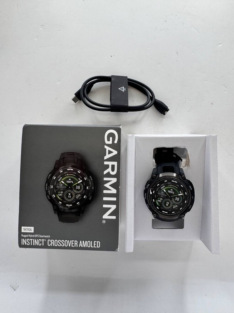 Garmin Instinct Crossover AMOLED Tactical Edition– Black. New Open Box