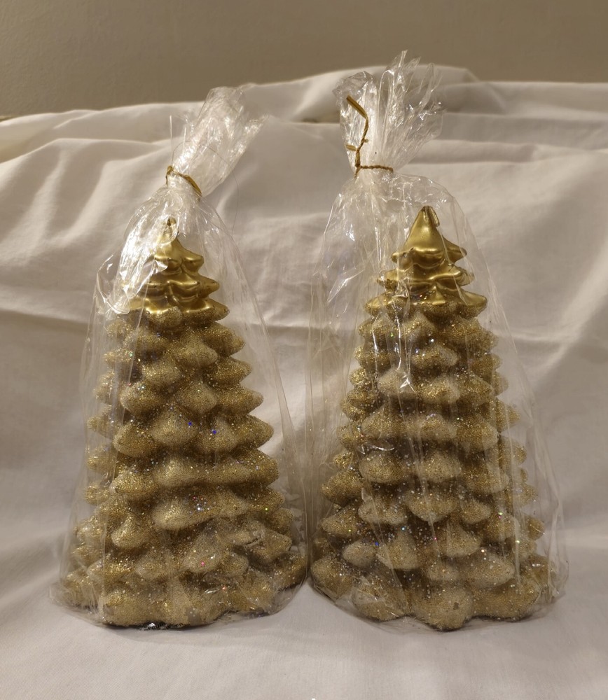 Glitter Gold Sparkle Christmas Tree Candles