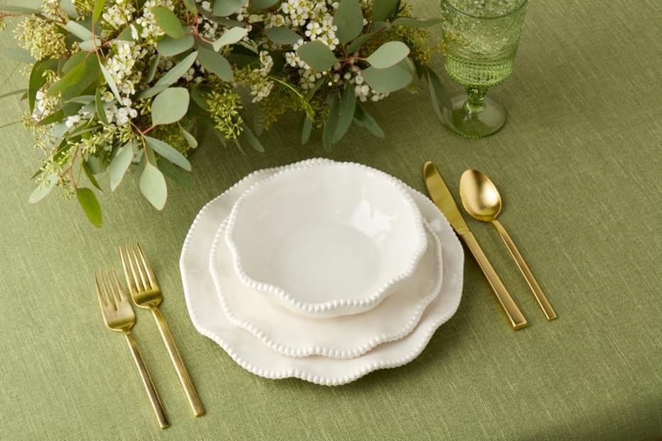 Perlette Off-White Beaded 12-Piece Dinnerware Set – Includes 4 Dinner Plates,