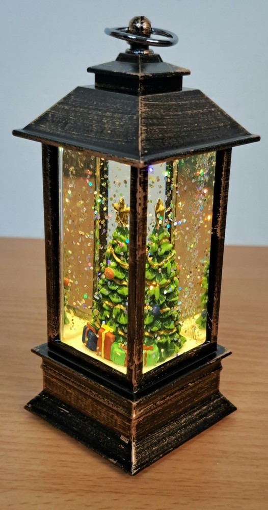 Christmas Snow Globe 5" Lantern Christmas Tree Glitter Illuminated B/O
