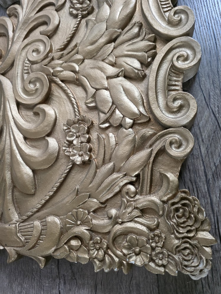 Large Gold Decorative Valence Center Accent with Leaf & Shell Scrolls for Wall