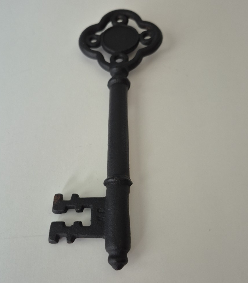 Black Cast Iron Wall Skeleton Key Thermometer Rustic Home Decor 8 Inches