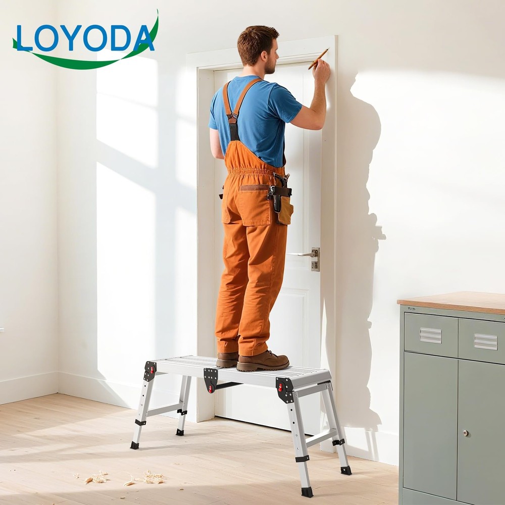 Loyoda Work Platform 500 Lbs, Folding Step Stool with Larger Black, Black