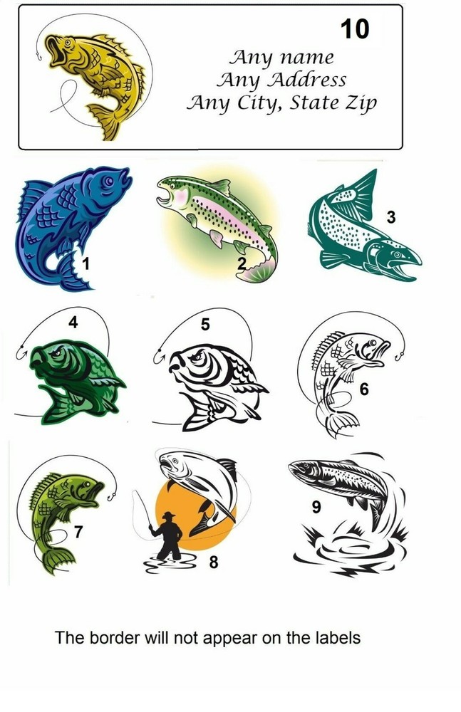 30 Personalized Address Fish Trout Labels (T 1)