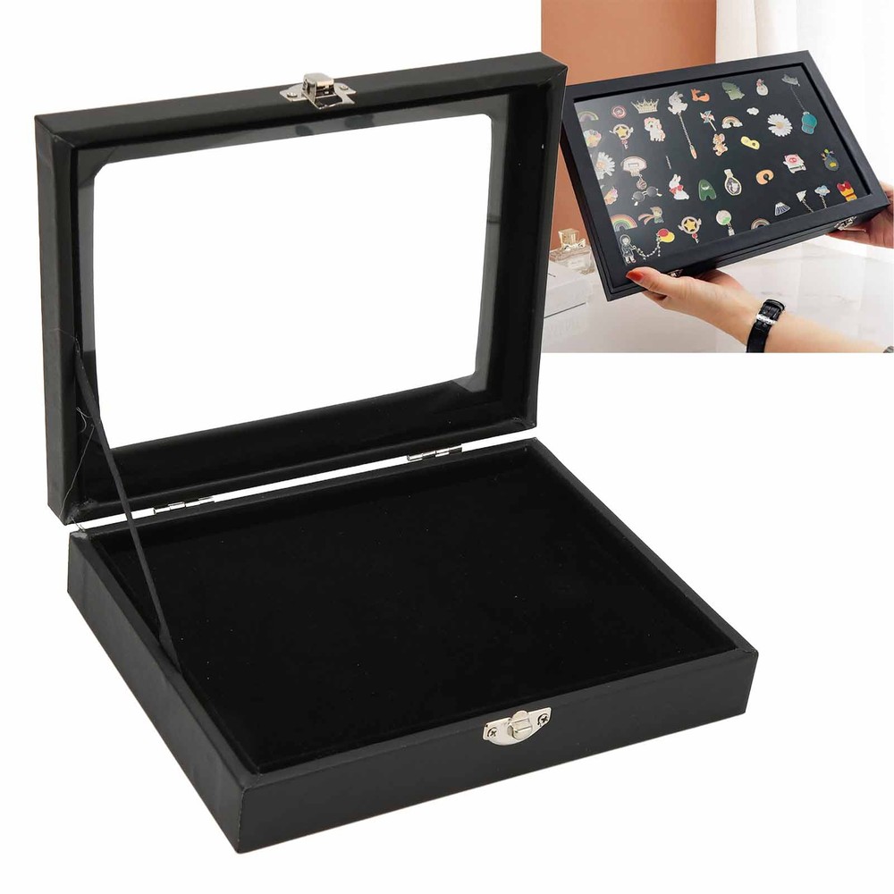 Pin Display Case Orderly Storage Transparent Dustproof Black Badge Storage Box