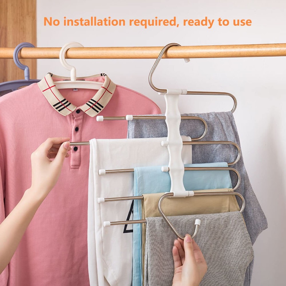 Upgrade Azeroth Pants Hangers 4 Pack Space Saving S-Type 4 Pack, White