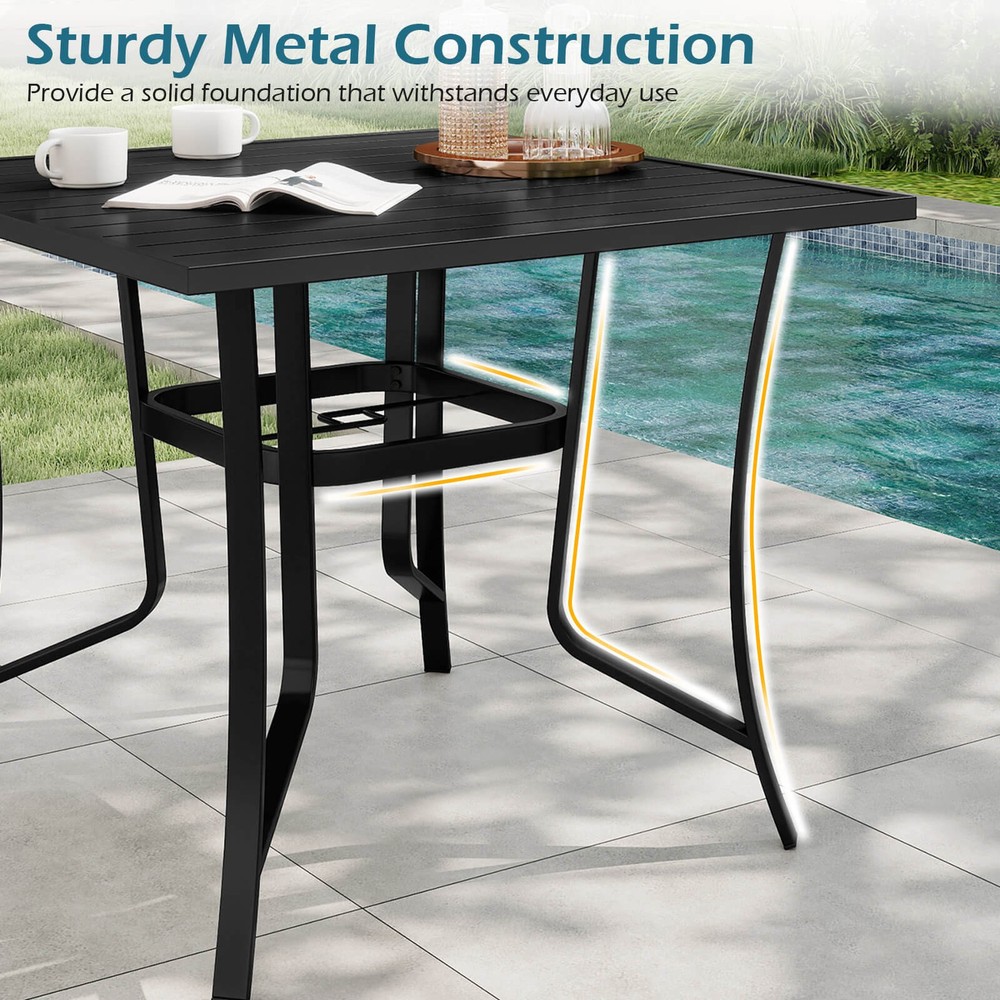 5PCS Patio Dining Set, Outdoor Square Table & Stackable Chairs w/Umbrella Hole