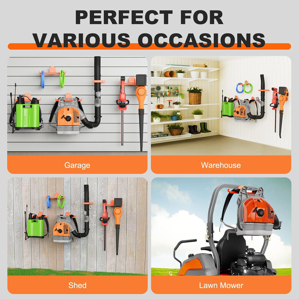 Heavy Duty Backpack Blower Rack with Hose Holder for Tool Storage - 2 Pack