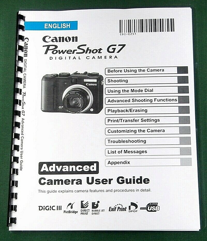 Canon PowerShot G7 Instruction Manual: 171 Pages & Protective Covers
