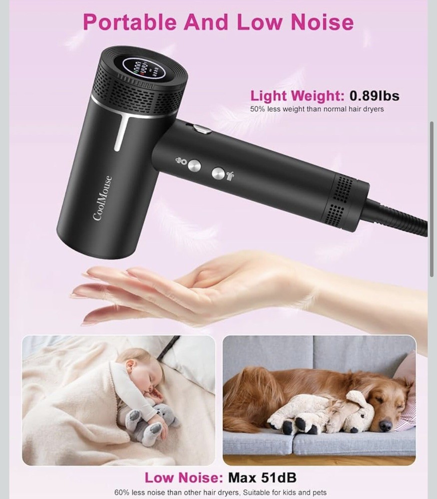 CoolMouse High-Speed Ionic Hair Dryer Fast Drying Low Noise