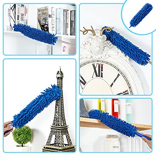 Duster, Microfiber Dusters with 2 Handle Sets, Durable 15-98.1 Inches Dark Blue