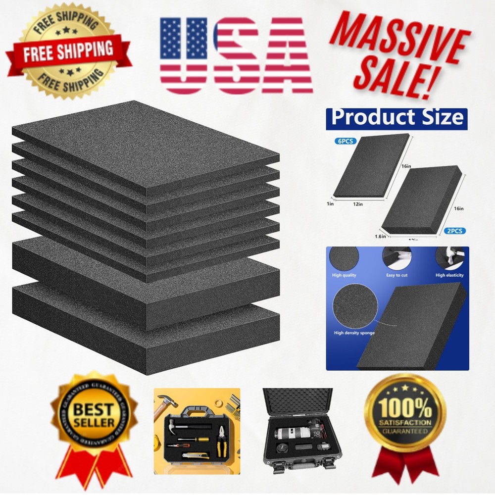 8 Pcs Cuttable Polyurethane Foam Sheets - Safe Storage for Toolboxes & Crafts