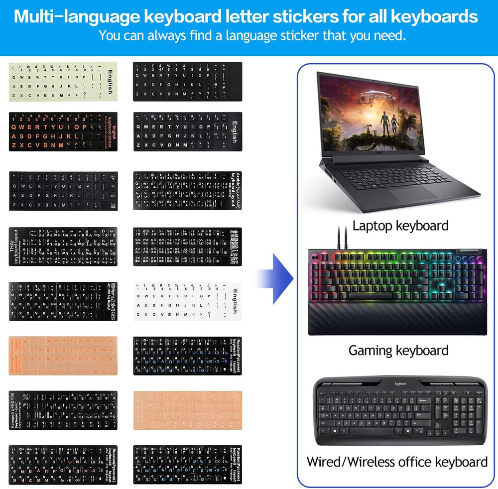 English Keyboard Stickers, 2 Pack Replacement Keyboard Letters Sticker