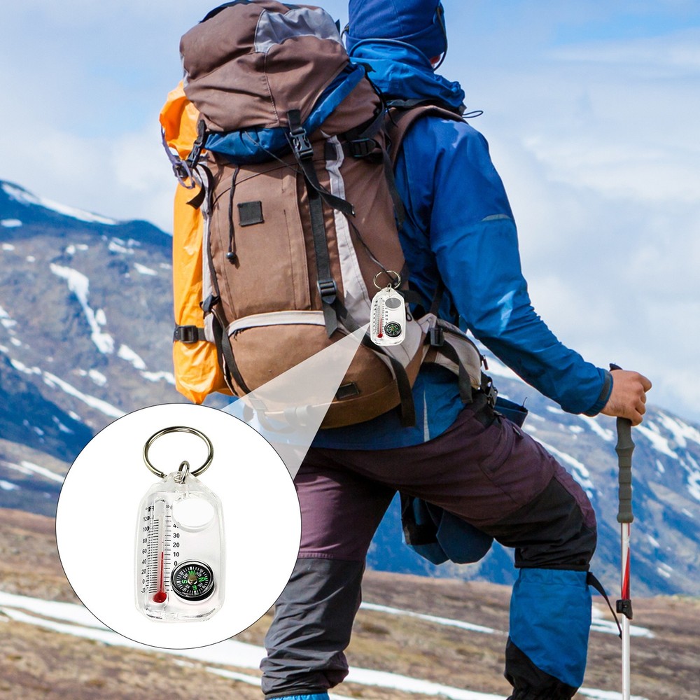 Glow-in-the-Dark Zipper Pull Compass & Thermometer Camping Survival Hanger Ring