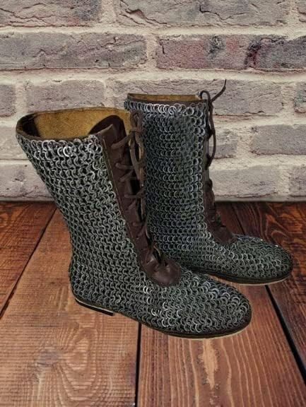 Medieval Leather Boots with Chainmail 09 mm Flat Riveted Ring SCA LARP Event